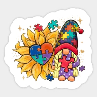 Puzzle Gnome Autism Awareness Gift for Birthday, Mother's Day, Thanksgiving, Christmas Sticker